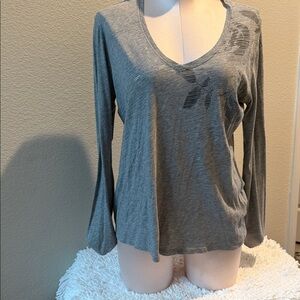Tahari Gray Long Sleeve Tee with Floral Design